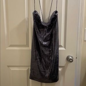 Darb Blue Sequin Cowl mini dress with low back